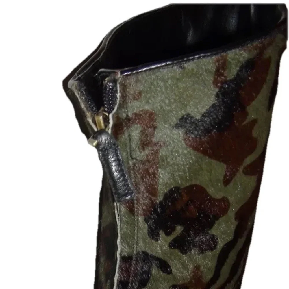 NWOB Nine West Bam Camo Calf Hair Over The Knee Boots